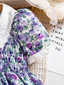 Young Girl' Summer Ditsy Floral Puff Sleeve Embroidered Ruffle Collar Princess Dress, Suitable For Summer Vacation And Countryside Style - Multicolor - View 5