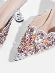 CUCCOO TILAWA Women's Fashion Party Pointed Toe Stiletto Heel Rhinestone Pumps For Christmas Valentine's Day - Light Grey - View 5