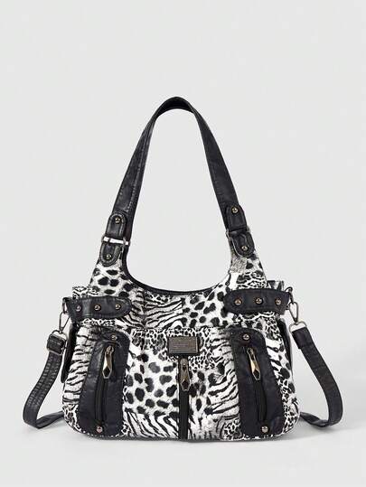 ROMWE Grunge Punk Fashion Leopard Print Hottie Bag Casual Women's Bag Women's Shoulder Bag Retro Tote Bag Commuter Women's Bag Punk Locomotive Women's Bag