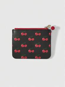 ROMWE Kawaii Cherry Print Card Holder & Coin Purse - Black red - View 2