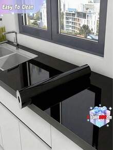 1 Cuộn Giấy Dán Tường Bóng Họa Tiết Bóc Ra Và Dán Kèm Miếng Dán Tường Chống Thấm Nước Và Dầu, Thích Hợp Cho Tủ, Đồ Nội Thất Và Trang Trí Nhà Cửa Với 2 Kích Thước: 15,7 Inch X 118,11 Inch/15,7 Inch X 196,85 Inch - màu đen - Xem 2