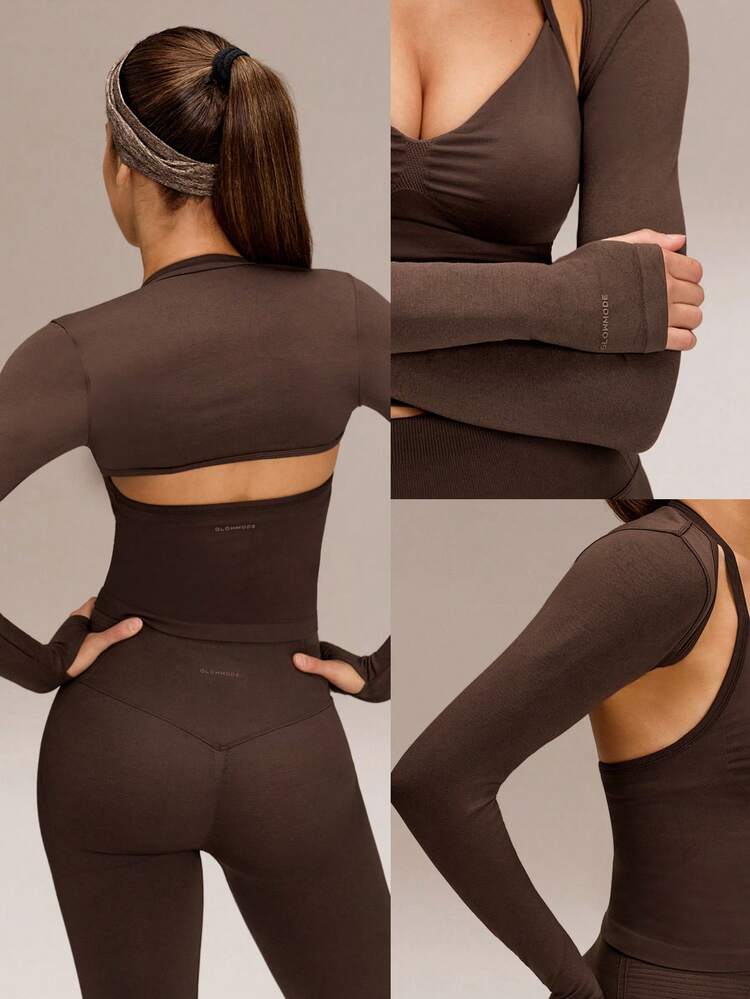 Ultrafine Soft Seamless Don't Sweat It Stretchy Slim-Fit Logo Cuffs Long-Sleeve Shrug Yoga Pilates Studio Training Gym Daily Active Wear