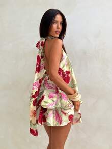 Aloruh 女士优雅浅黄色露背系带迷你连衣裙 - 黃色 - 查看 3