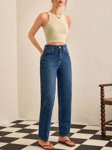 CasuGlow Women's Straight Loose Casual Jeans With Side Pockets - Medium Wash - View 3