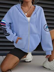 INAWLY Women's Casual Car Print Hoodie,Long Sleeve Tops Pullover Fall - Blue - View 2