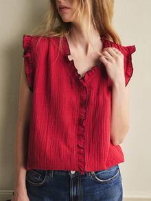 Écloséra New V-Neck Slimming Women's Shirt, Spring/Summer - Red - View 4