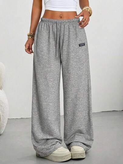 SHEIN EZwear Women's Casual Versatile Grey Knit Sweatpants