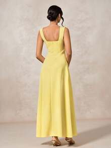 Briarwyn 女士优雅纯色无袖连衣裙，适合通勤 - 杏色 - 查看 2