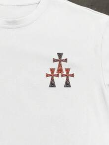 Manfinity Roghcode Men's Loose Fit Crew Neck Short Sleeve T-Shirt With Print For Summer - Burgundy - View 3