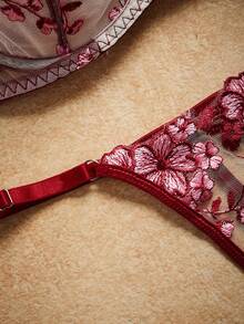 2pcs Set Mesh Embroidery Women Lingerie - Multicolor - View 4