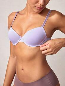 Veilyse 1pc Women Plain Color Wire-Rimmed Brafor Summerfor Summer - Mauve Purple - View 5