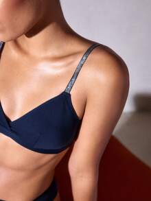 2 件套女士内衣套装，无钢圈文胸，配闪亮肩带 - 藍色 - 查看 11