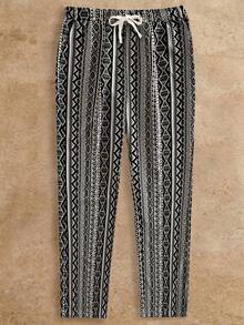 HIMLAND Pantalones rectos casuales de hombre con cintura elástica y holgados - Blanco y Negro - Ver 2