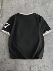 AXEPEAK Men's Casual Printed Short Sleeve Round Neck T-Shirt - Black - View 2