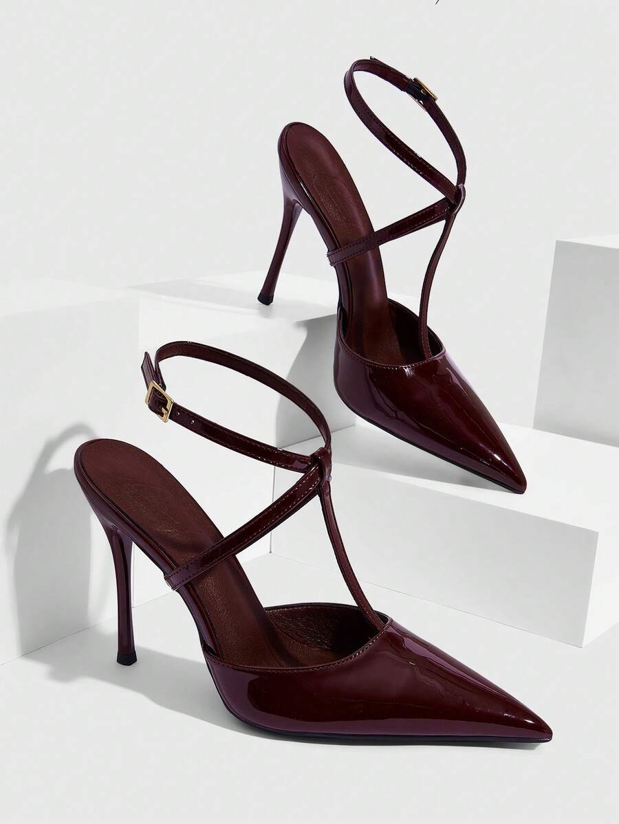 Women's Fashion Pointed Toe High Heel Pumps, Suitable For Daily Commute, Party And Gathering - Burgundy - View 1