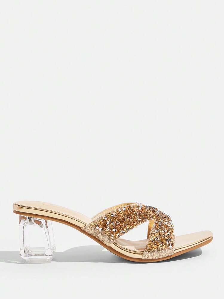 CUCCOO TILAWA Women's Fashion Crystal And Rhinestone Embellished High-Heeled Sandals, Suitable For Outdoor Events And Parties, Spring Shoes, Spring Break Easter Dance Heels