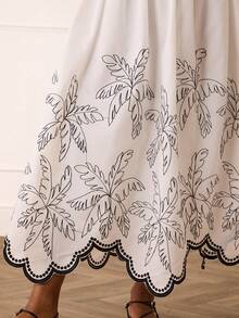 Lilora Women's Elegant Palm Tree Embroidered A-Line Skirt - White - View 7