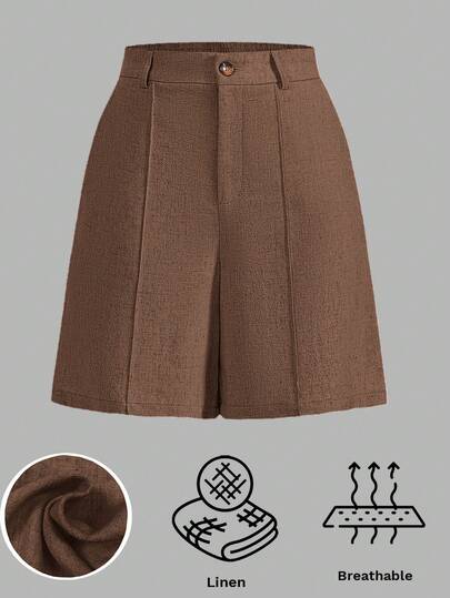 SHEIN LUNE 2026 Nuevos shorts de lana de otoño de 5 pulgadas, adecuados para ir al trabajo y salidas, falda con shorts debajo, conjunto para mujeres, shorts de pierna ancha, conjuntos cortos para mujeres, ropa de trabajo para mujeres, shorts transpirables para mujeres, shorts formales para damas, shorts marrones para mujeres