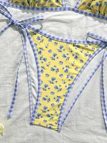 Swim Mod Bộ bikini hai mảnh màu vàng họa tiết hoa, dây đeo điều chỉnh được, kiểu dáng cắt cao, thích hợp cho kỳ nghỉ hè 2026, dành cho nữ, thích hợp cho kỳ nghỉ lễ. Bộ bikini hai mảnh họa tiết hoa màu vàng. - Nhiều màu - Xem 4