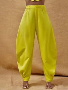 Vixey Yellow Casual High Waisted Barrel Pants With Buttons At Cuff - Yellow - View 2