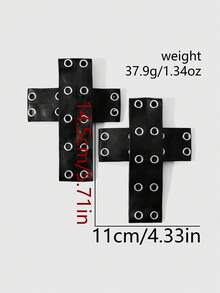 ROMWE Goth 2件組 Y2K 龐克甜酷黑色皮革雙排金屬孔眼拼接十字 DIY 髮夾彈簧夾馬尾夾組合套裝 - 黑色-29 - 查看 3