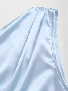 Sweetra Spring/Summer New French Style Off-Shoulder Mini Dress, Ruffle Design Taffeta Shirt For Women, Pink, Suitable For Casual, Party, Evening Wear - Baby Blue - View 6