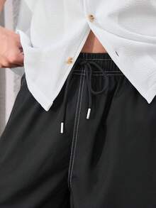 Open Phase 男士夏季抽绳腰带翻盖口袋工装短裤，黑色 - 黑色 - 查看 4