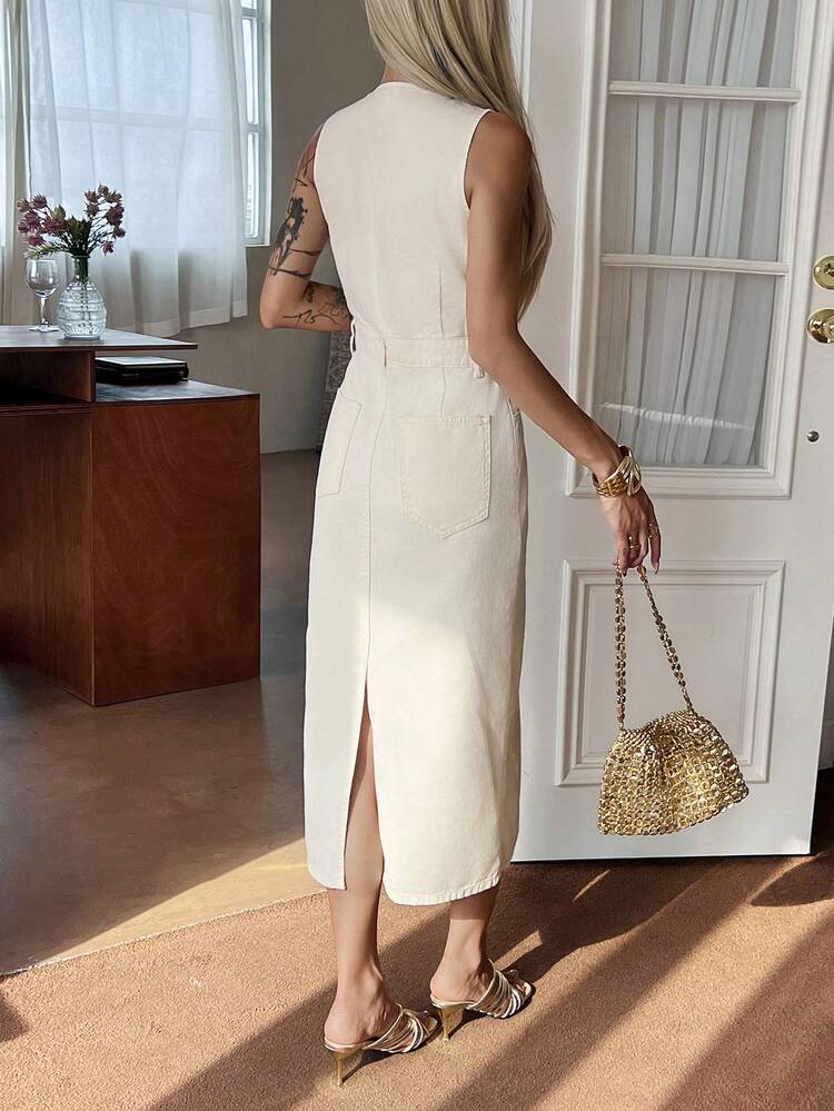 Women's Casual Washed Denim Round Neck Sleeveless Denim Dress, Summer Dress