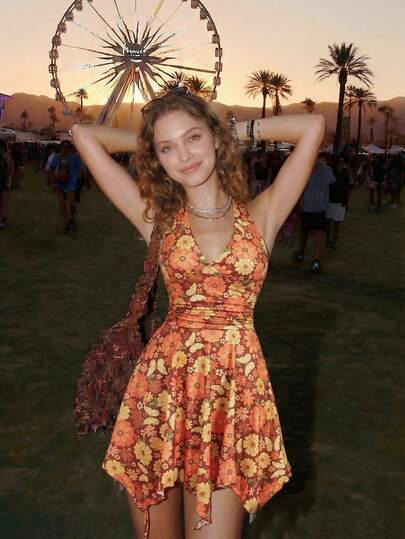 SHEIN MOD Women's Floral Print Ruched Waist Halter Asymmetrical Hem Vacation Dress,Spring /Summer Outfit, Vintage Style, Classic Style, Comfortable, Floral Dress, Beach Vacation Outfits, Picnic Dress, Tea Party Dress, Festival, Tea Length Dress,Summer Dress,Spring Dresses ,Music Festival