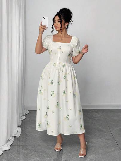 Elenzga Plus Size Elegant Holiday Summer Romantic Dress