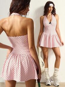 VARSIVA Women's Casual Polka Dot Print Halter Neck Sports Dress, Summer - Multicolor - View 2