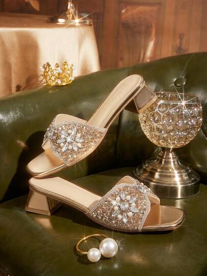 CUCCOO TILAWA Women's Fashion Rhinestone Decorative Cloth With High-Heeled Sandals, Suitable For Outdoor Activities And Parties, Spring Shoes, Spring Break Easter Dance Heels