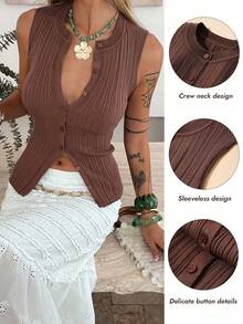 DAZY Women's Sleeveless Ribbed Knit Casual Top Summer - Coffee Brown - View 3
