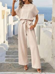 SHEIN Clasi Mono de punto con recorte hueco que afina la cintura, adecuado para uso diario casual o vacaciones - Caqui - Ver 6