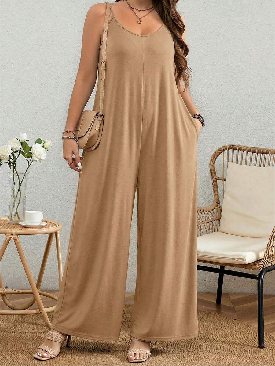 EMERY ROSE Mono informal de unicolor talla grande, verano - Caqui - Ver 1