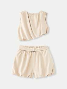 NYA SZN Bộ đồ gồm áo phồng và quần short - Màu be - Xem 8