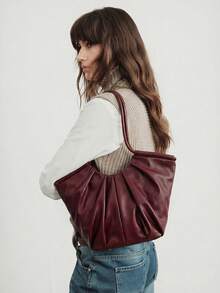 SHECARRY Bolso de mano elegante con pliegues en los hombros para mujer, adecuado para ir al trabajo y escenas de compras - Azufaifo - Ver 7