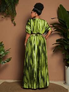 Maweii Conjunto informal de 2 piezas de talla grande para mujer, blusa de manga corta y pantalón largo estampado, para vacaciones - Verde - Ver 2