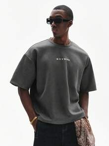 Men's Minimalist And Versatile Short-Sleeved T-Shirt With Round Neck And Letter Print - 黑與白 - 查看 2