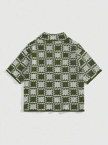 ROMWE MEN Casual 男士宽松落肩镂空针织衬衫，度假衬衫 - 綠色 - 查看 3