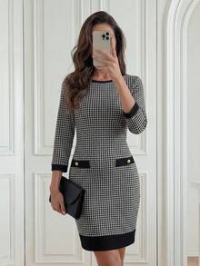 Miaspire 女士优雅格子迷你连衣裙，夏季 - 黑與白 - 查看 3