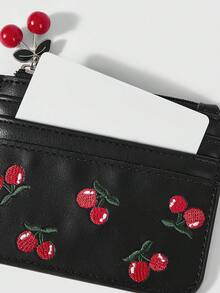 ROMWE Kawaii Cherry Print Card Holder & Coin Purse - Black - View 4