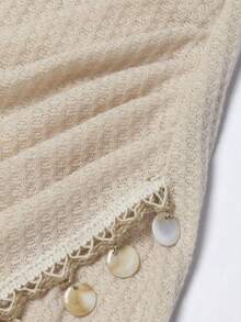 Qadelle Twist Front Bandeau Textured Midi Dress - Apricot - View 6