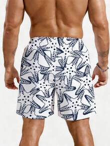 ZELFYO Quần short đi biển nam kiểu dáng thường ngày in hình sao biển - Đen và trắng - Xem 2