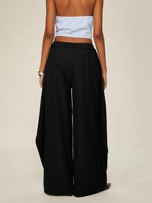 ATUI Studio Women's Fashionable Wide Leg Suit Pants With Double Waistband - Black - View 2