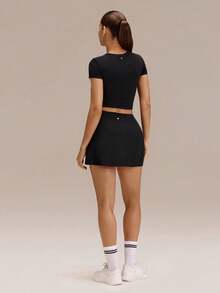 GLOWMODE Court Confidence Tummy Control Side-Split Hem Built-In Shorts Non-Slip Grips A-Line Mini Tennis Skirt Tennis Golf Pickleball Daily Casual Wear - Black - View 8