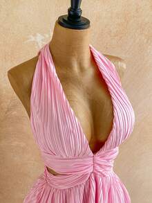 Soleia Vestido mini con abertura trasera y detalle de nudo en color amarillo pálido para mujer - Rosa - Ver 4