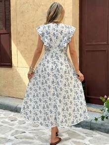 Elyressa Elegant Summer Long Dress For Women With Woven Prints - Blue - View 2