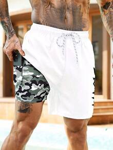 Zalmeno Men's Casual 2-In-1 Drawstring Beach Shorts - Multicolor - View 4