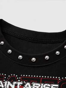 ROMWE MEN Street Life Men's Rivet Decor Printed Loose Fit Tank Top - Black - View 2